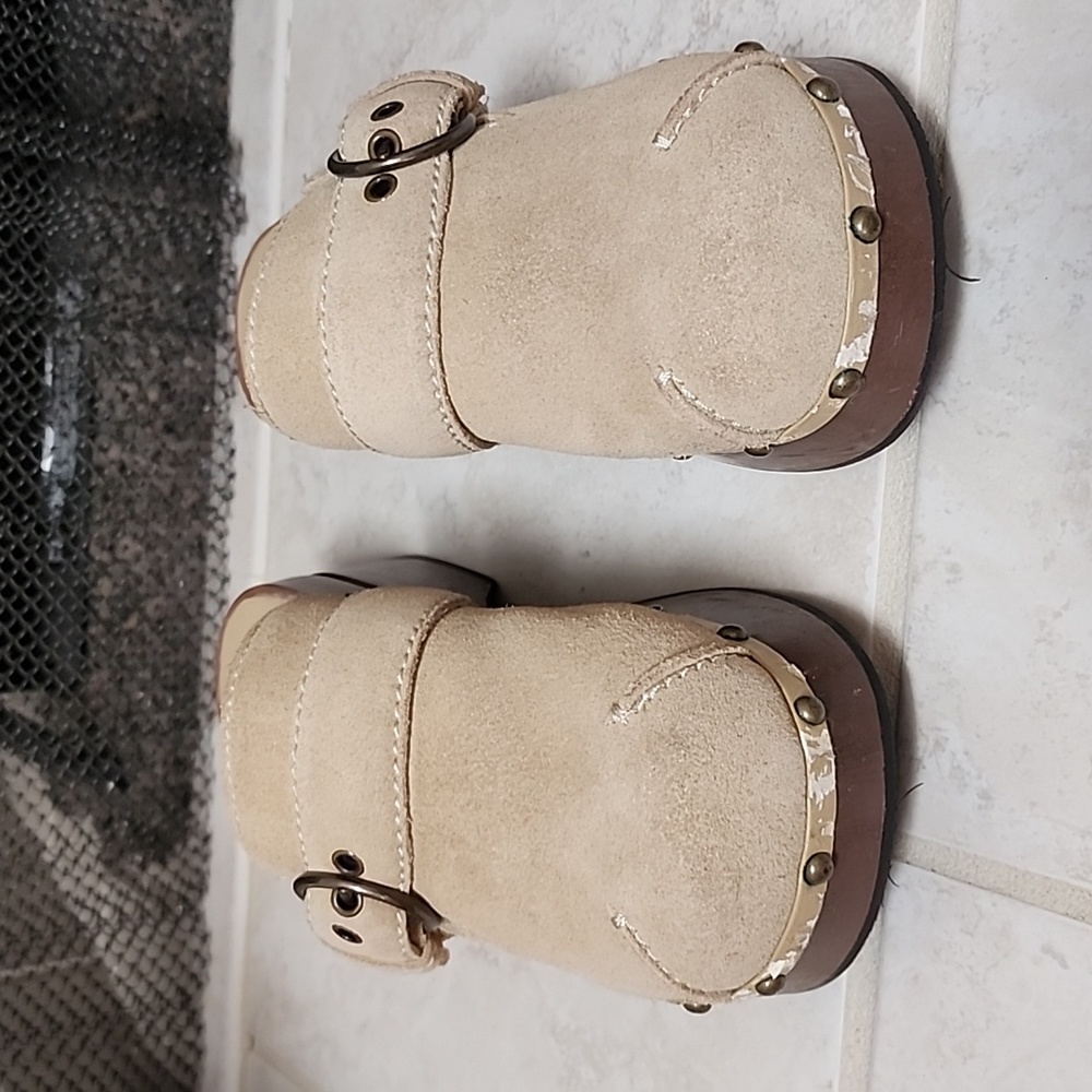 Colin Stuart Light Tan Nubuck Platform Mules - image 4